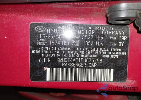 2014 Hyundai Accent Gls z USA, uszkodzony, nr VIN KMHCT4AE1EU675258